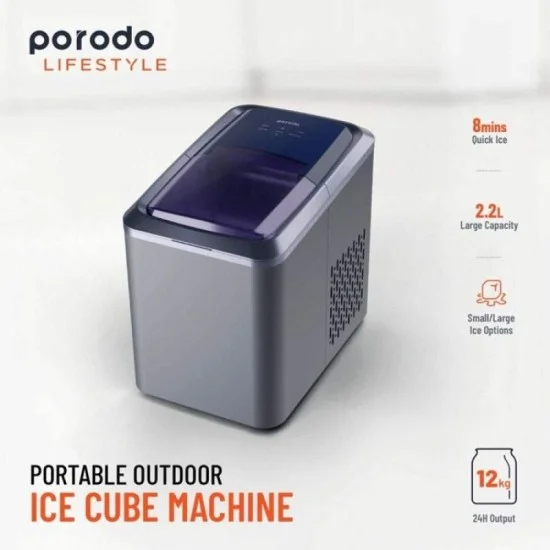 Porodo Lifestyle Portable Outdoor Ice Cube Machine 2.2L -12kg - Black